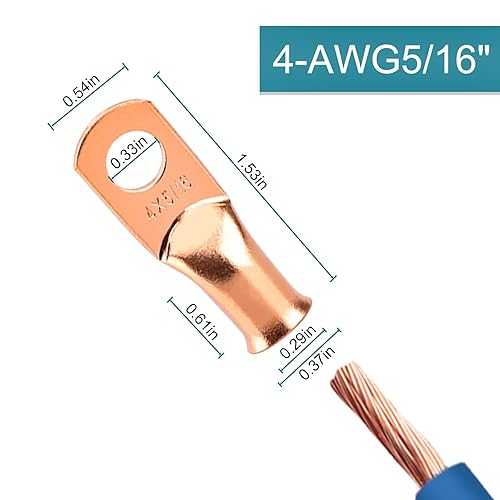 Miniatura 18 de 10 extremos de cable de batería, conectores de alambre de calibre 8, lengüetas de alambre de cobre 3/8, ojales de cobre desnudos con tubo