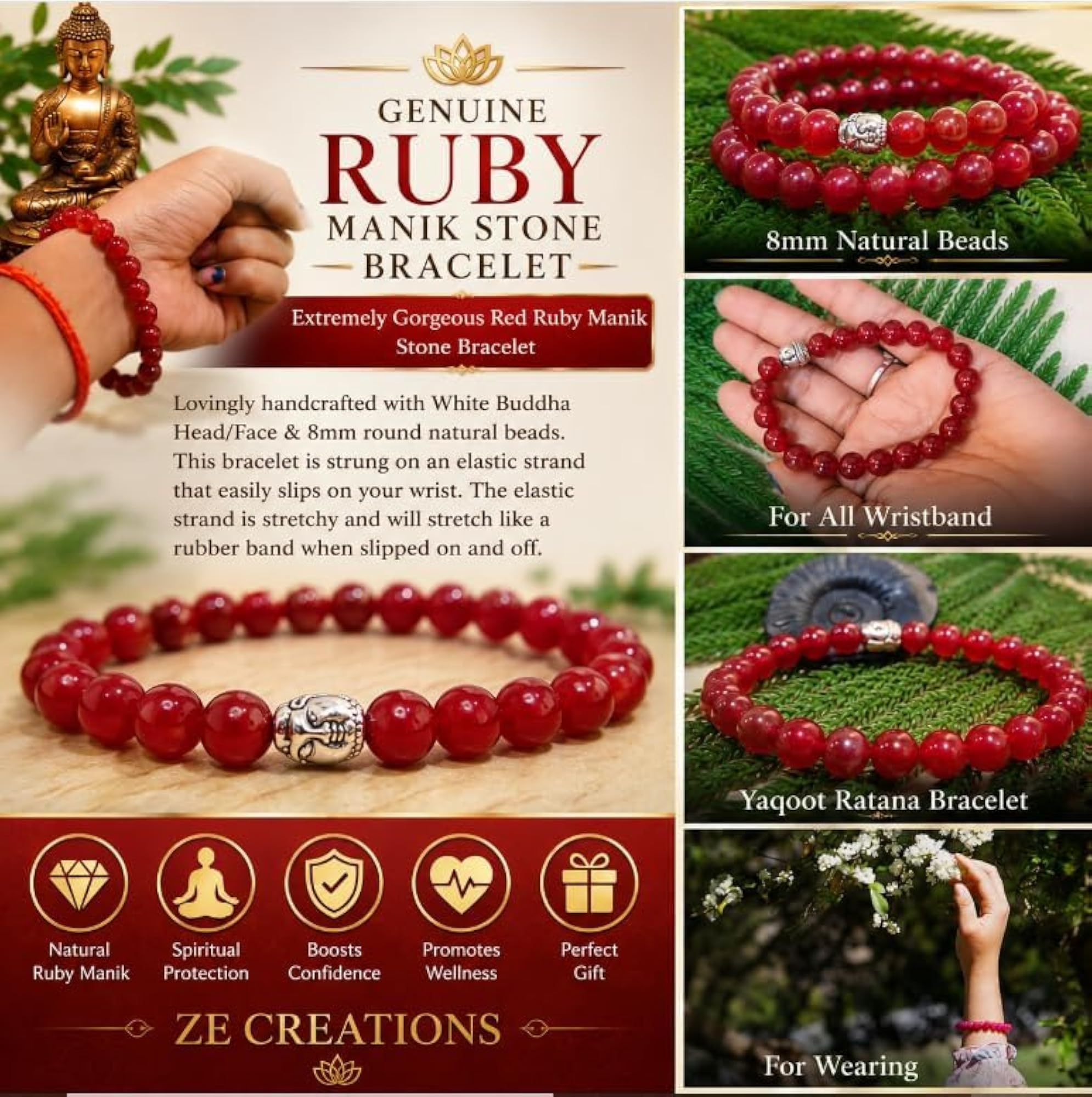 Women's Genuine Ruby Stretchable Red Manik Stone Bracelet