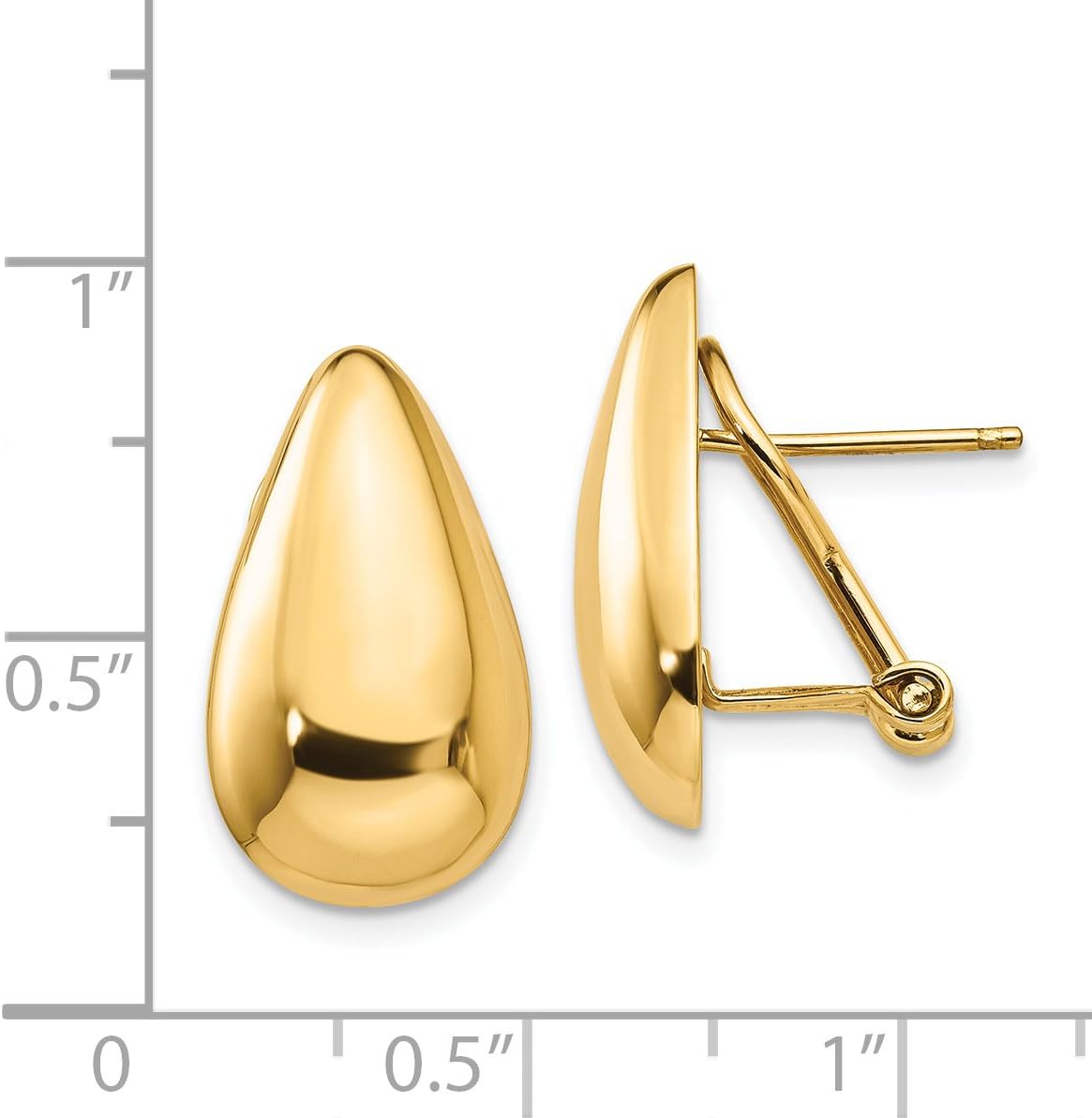 14K Yellow Gold Polished Teardrop Omega Back Ball Button Post Earrings