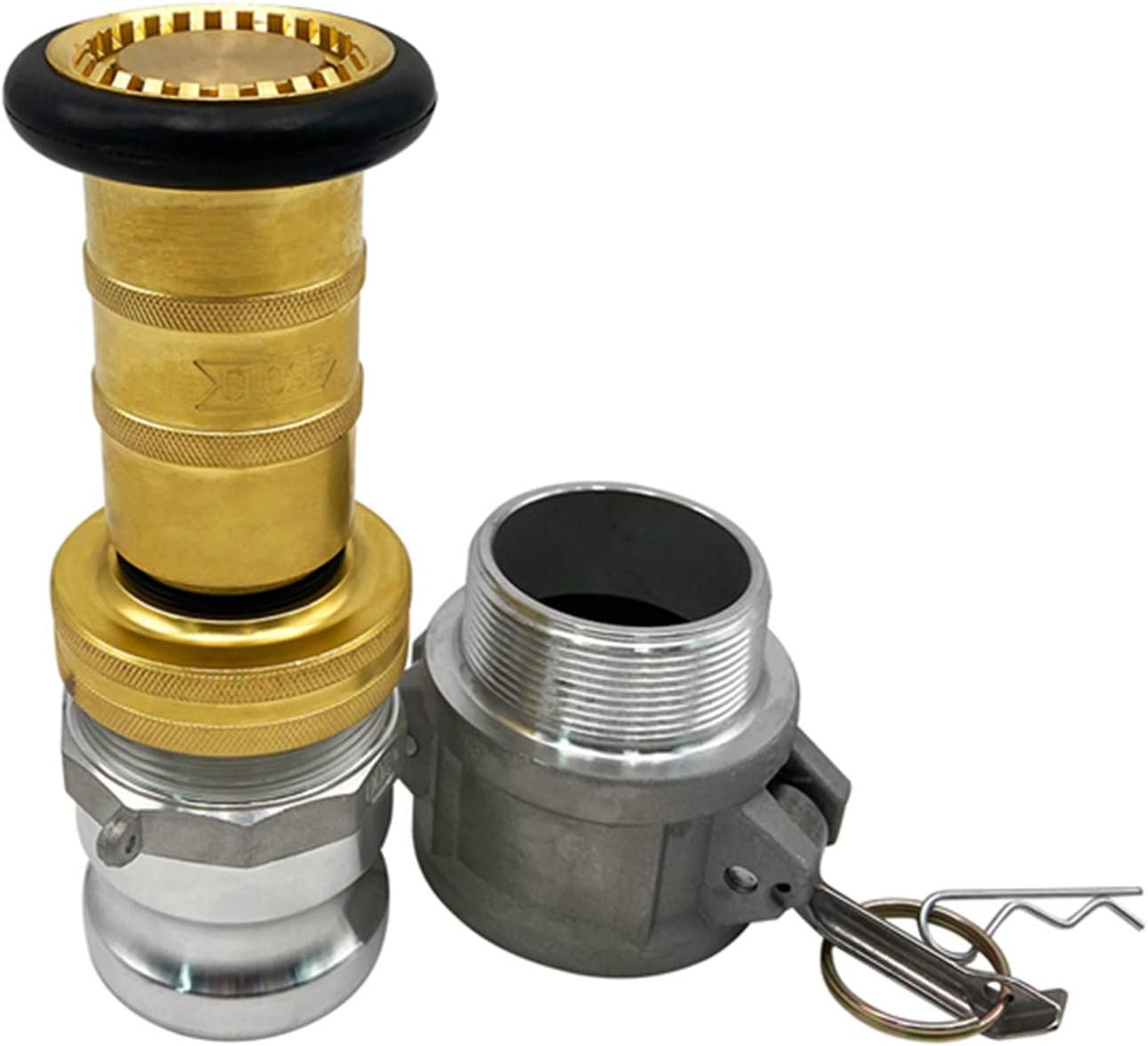SAFBY Fire Hose Nozzle NPSH/NPT Thermoplastic Fire Equipment Spray Jet Fog with Aluminum Female and Male Fitting (2 Inch Brass)