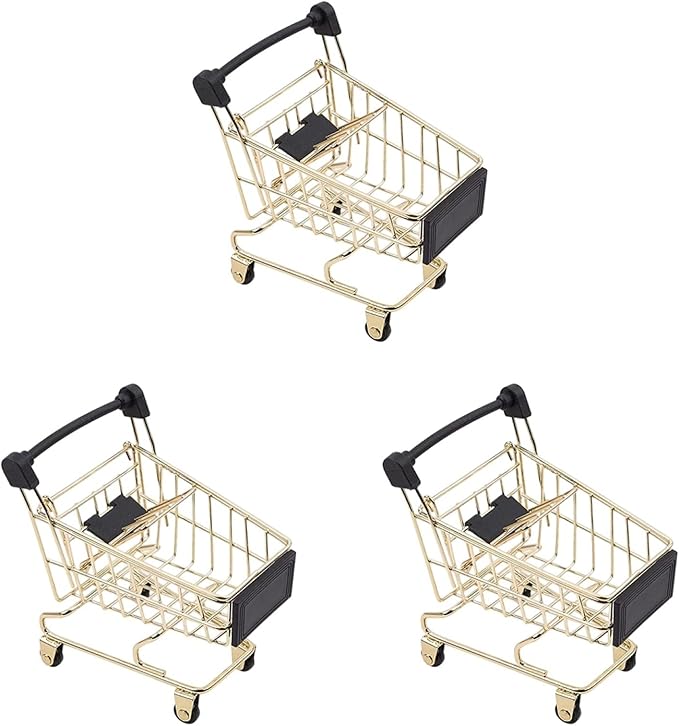 Abaodam Mini Einkaufskorb Metall Gold 3Er Set – Miniatur Aufbewahrungskorb Für Büro Und Haushalt Kinder Spielzeug Einkaufswagen Deko Vielseitiger Lagerkorb Für Kosmetik Und Kleine Gegenstände