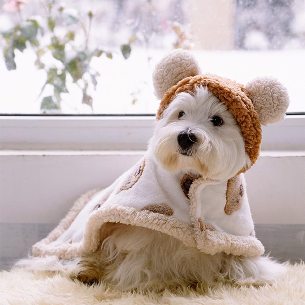 Dog Cape Blanket,Pet Cape Blankets For Dogs And Cats,Winter Warm Cozy Cape Blanket Bear Style With Ears (BROWN, L)