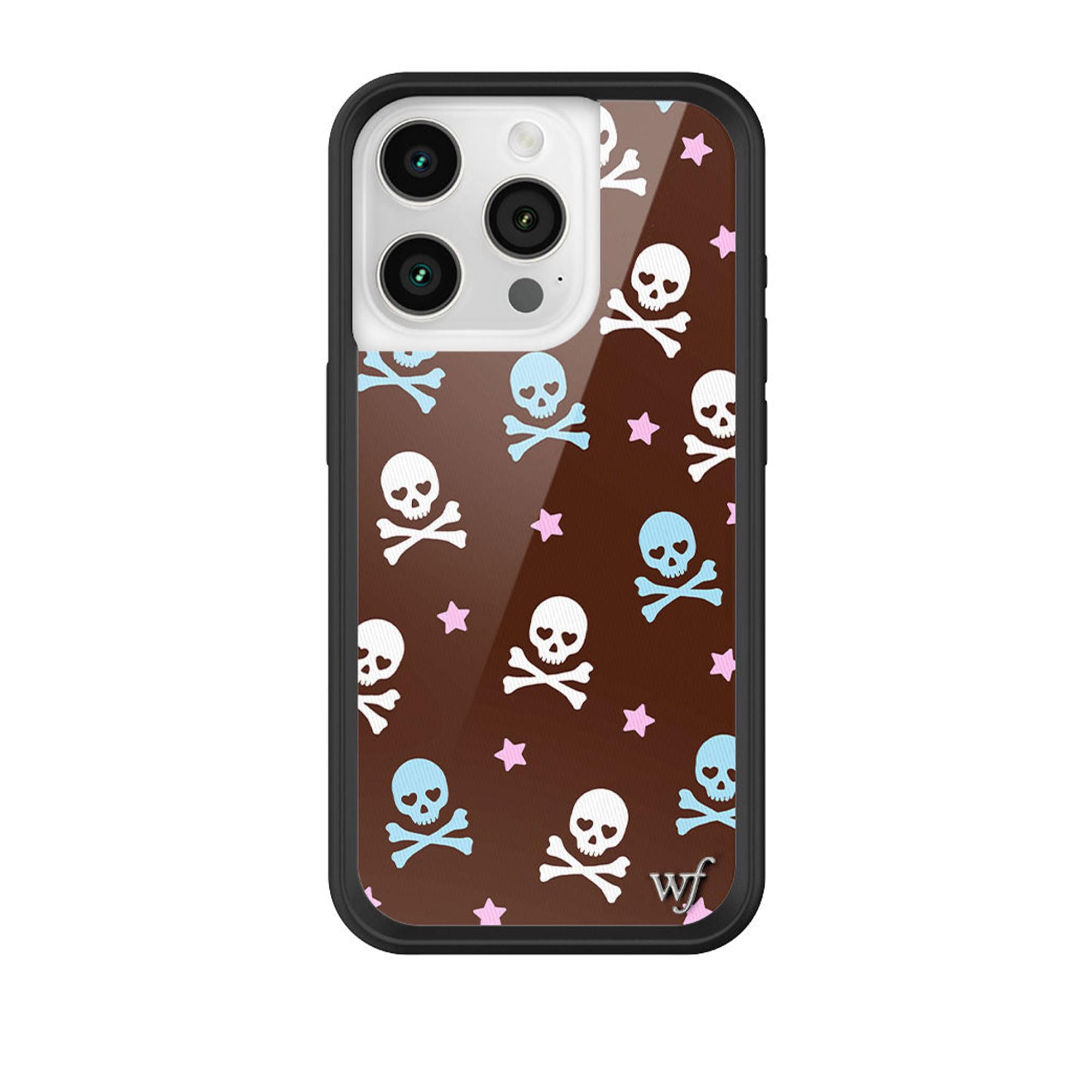 Wildflower Cases - Compatible with iPhone 15 Pro | Protective Black Bumper, 6.5ft Drop Test Certified, Women Owned Small Business | Trendy Brown White Pirate Skulls | Cross Bones