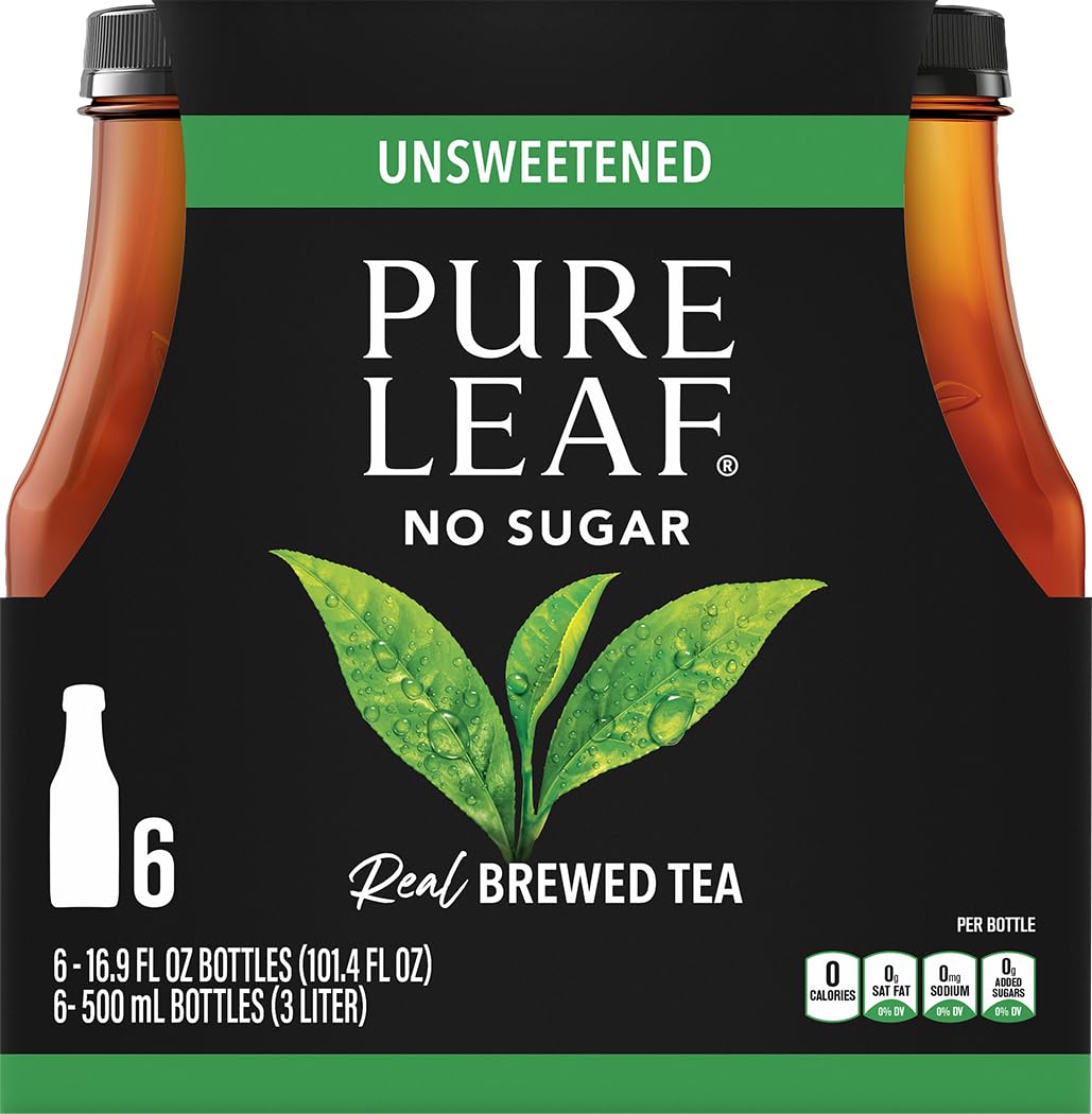 Pure Leaf Unsweetened Real Brewed Iced Tea, 16.9 Fl Oz Bottles, Pack of 6 - All-Natural, 0 Calories, Rainforest Certified