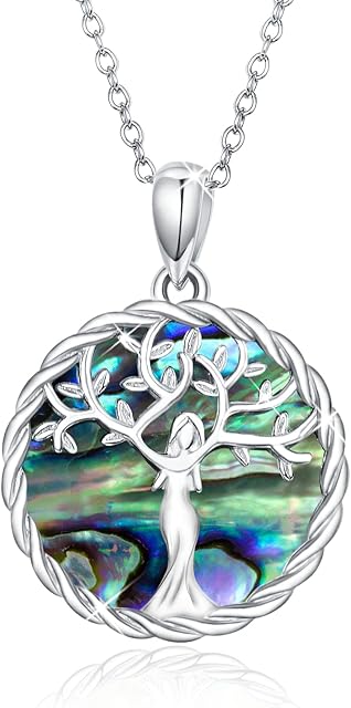 CUOKA MIRACLE Tree of Life Necklace 925 Sterling Silver Abalone Shell Family Tree Pendant Necklace Family Gifts Tree of Life Jewellery for Women Girls