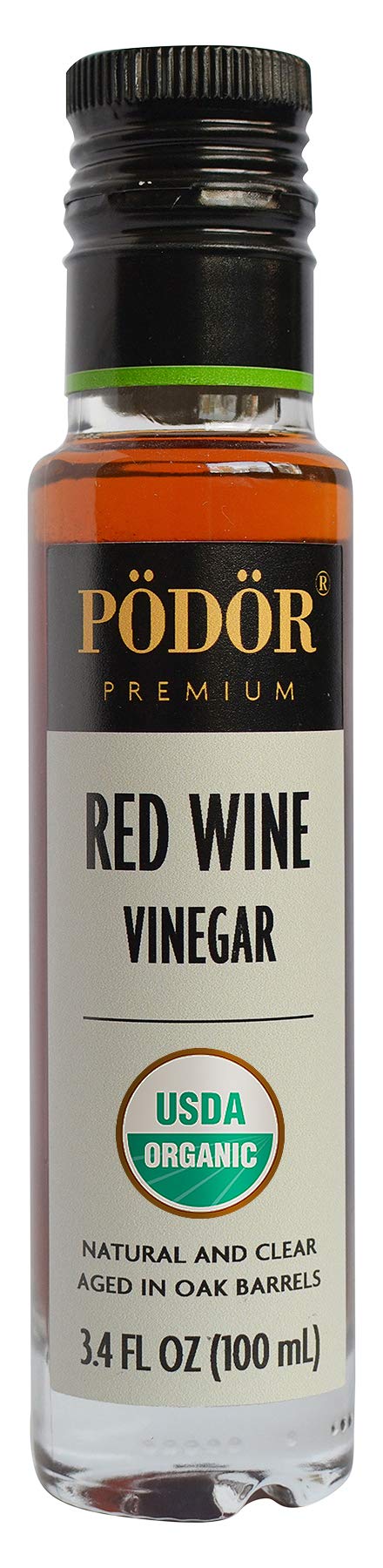 PÖDÖR Premium Organic Red Wine Vinegar - 3.4 fl. oz. - 100% Natural, Aged in Oak Barrels, Fermented, Unfiltered, Vegan, Gluten-Free, Non-GMO in Glass Bottle