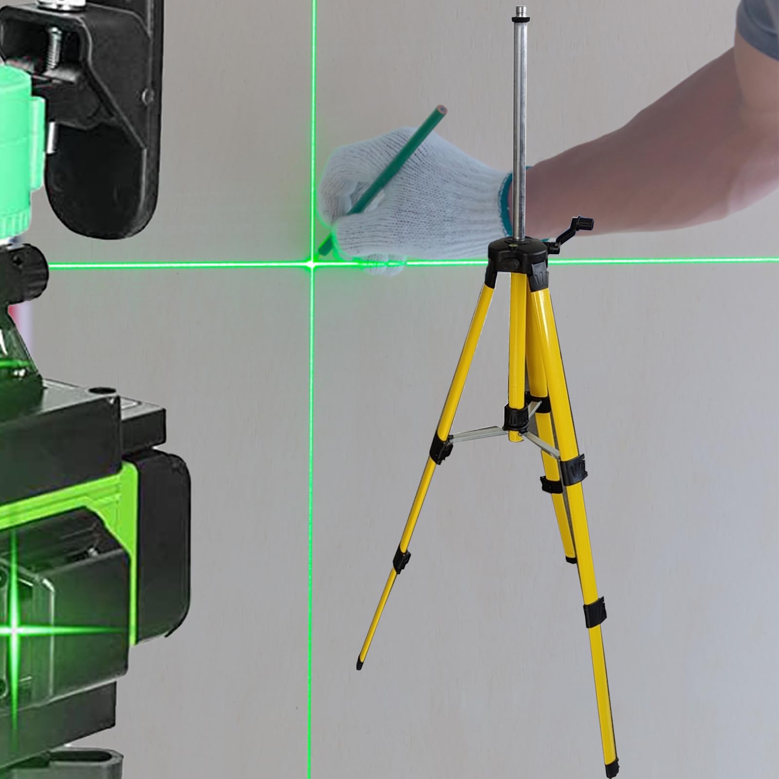 Niveau Laser 4 x 360°, 4D 16 Lignes, Rotatif Horizontal Vertical, Nivellement Automatique, avec Trépied, 2 Batteries Rechargeables