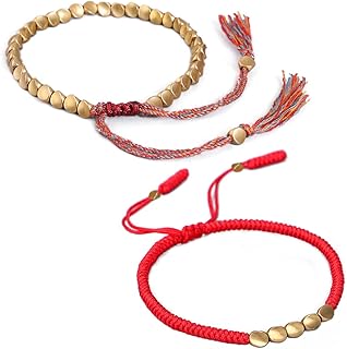 2-3 Pcs Tibetan Copper Beads Bracelet Adjustable Handmade Braided Copper Bracelet Set for Women Men Lucky Tibetan Bracelet Gifts