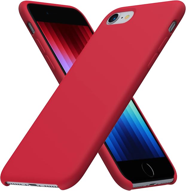 ORNARTO Liquid Silicone Case for iPhone SE (2022) 4.7",iPhone SE (2020),iPhone 8,iPhone 7,Soft Gel Rubber Case Cover with Microfiber Lining-Red