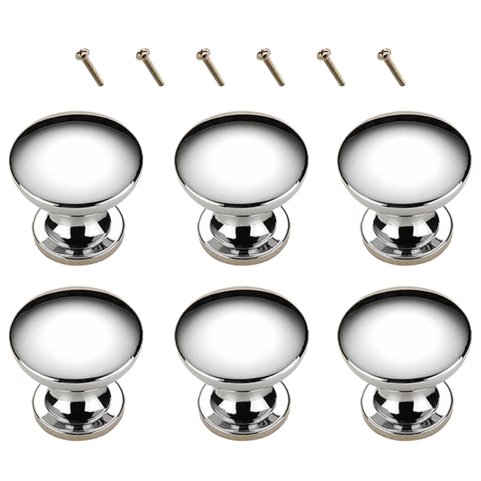 ShiningUU Cupboard Door Knobs 6 Pack Stainless Steel Cabinet Knobs with Screws, Silver, 22mm