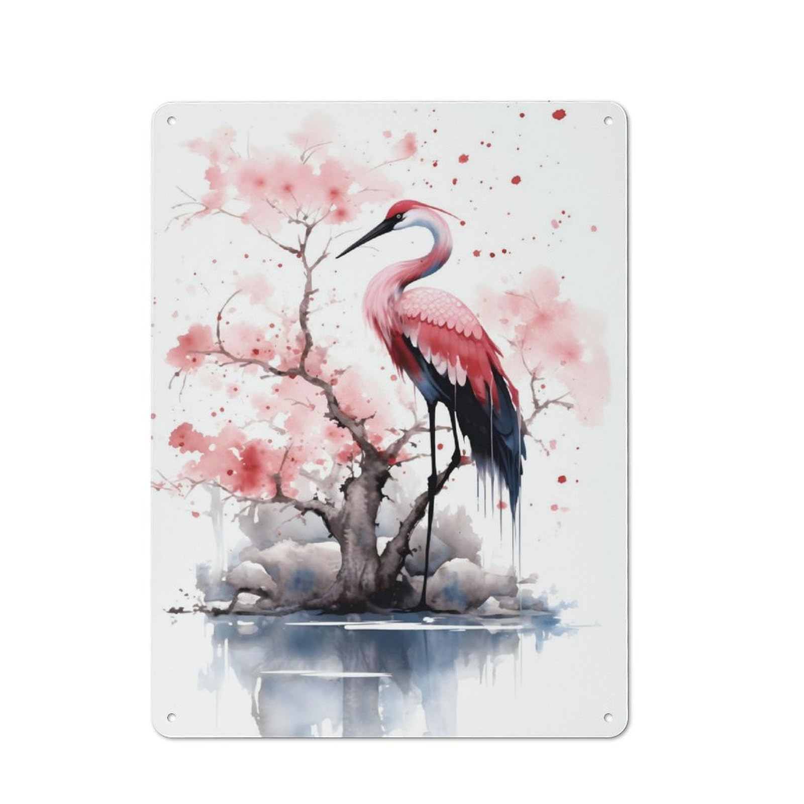 Junmoney Crane Cherry Blossom Vintage Metal Plaque 40X30cm For Dining Room Or Kitchen, For Home Decor Collectors Refreshing A Room In Autumn