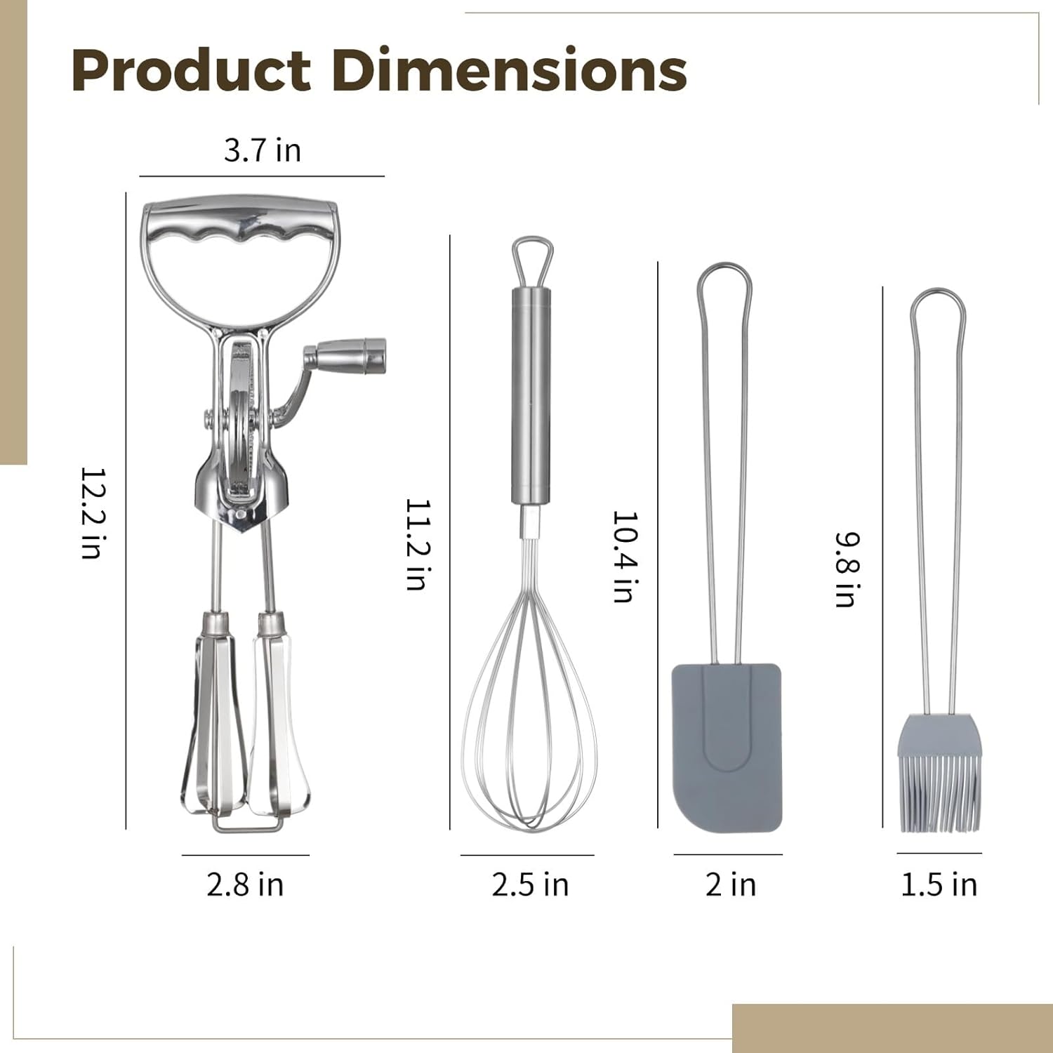 Manual Egg Beater Set with Mixer, Silicone Brush, Spatula, and Double-Head Hand Whisk for Home Baking