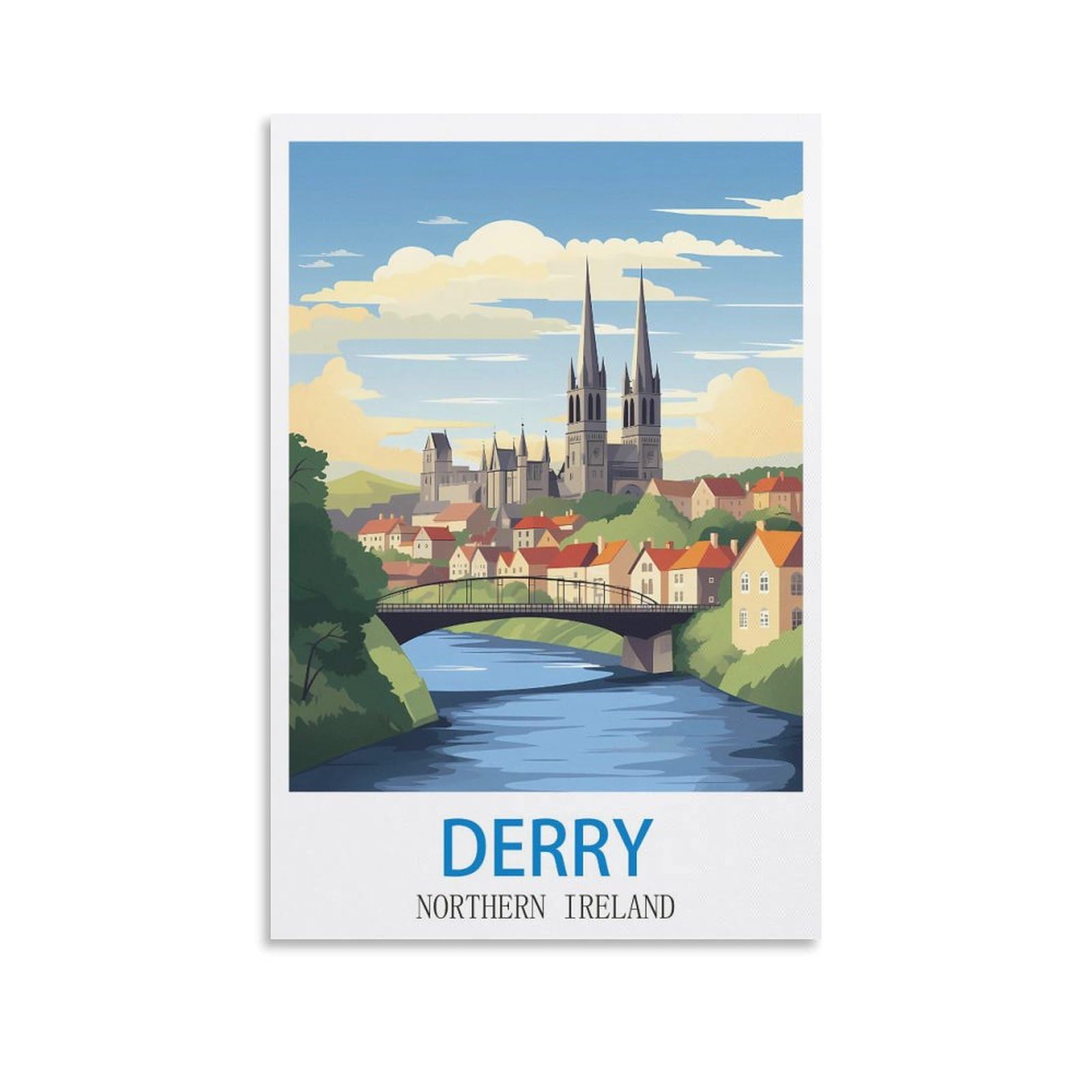 ZHILIJING Derry Northern Ireland Vintage Travel Posters 08x12inch(20x30cm) Decorative Painting Canvas Wall Posters And Art Picture Print Modern Family Bedroom Decor Posters