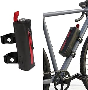 Bike First Aid Kit for Cyclist's, Compact Waterproof Case, Attaches to Bike Frame, Essential Supplies for Trauma & Emergencies, Black Red