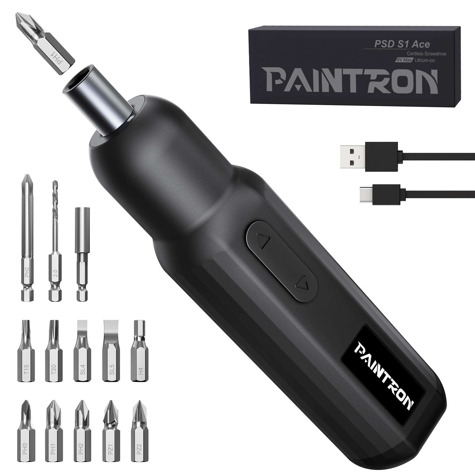 Electric Screwdriver Set 4V Cordless Rechargeable Screwdriver with 250 RPM Powerful Motor USB-C LED Light 12 Bits 1
