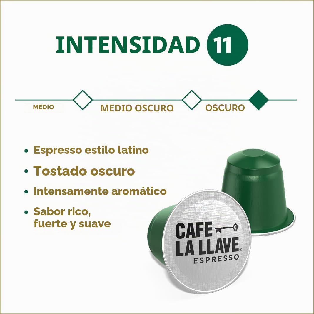 Cafe La Llave Cápsulas Expresso, Cápsulas Reciclables de Aluminio 80 Cuentas, Intensidad 11, Compatibles con Máquinas Nespresso Originales