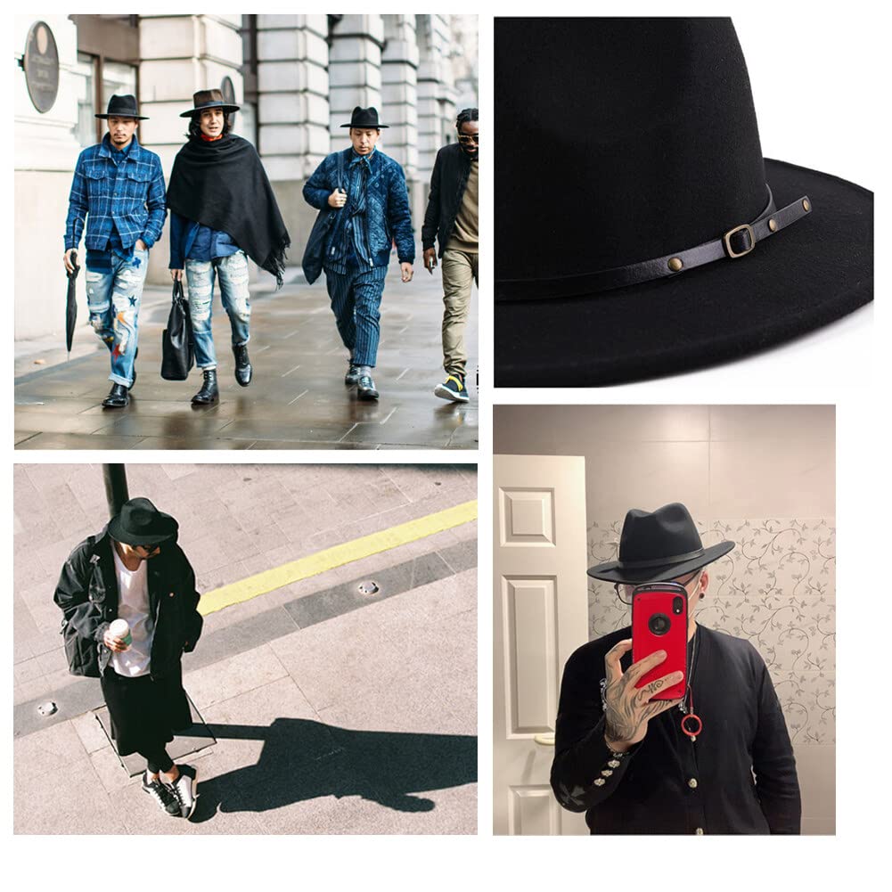 ericotry Chapeau Fedora Classique Unisexe en Laine mélangée avec Boucle de Ceinture à Large Bord pour Homme Femme fête de Mariage Spectacles de Talents et Usage Quotidien