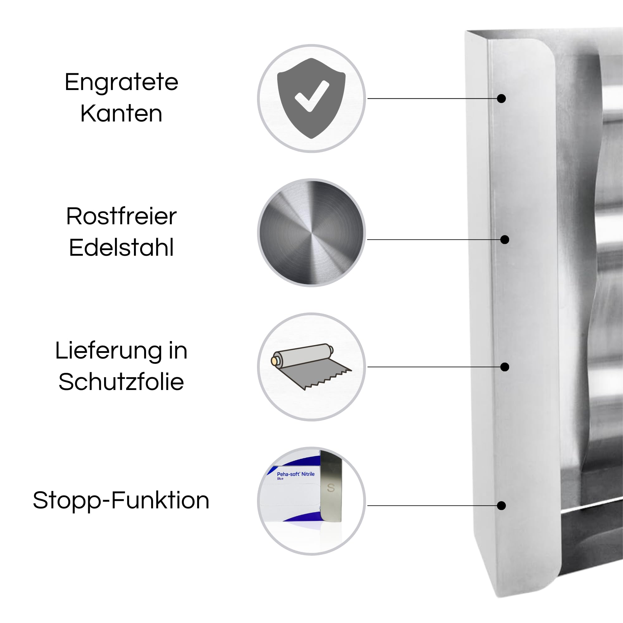 Handschuhhalter aus Edelstahl I Wandspender für Einweghandschuhe I Handschuhspender für industrielle Anwendungen I langlebig I stabil I hochwertige Materialen I leichte Montage (Trio)