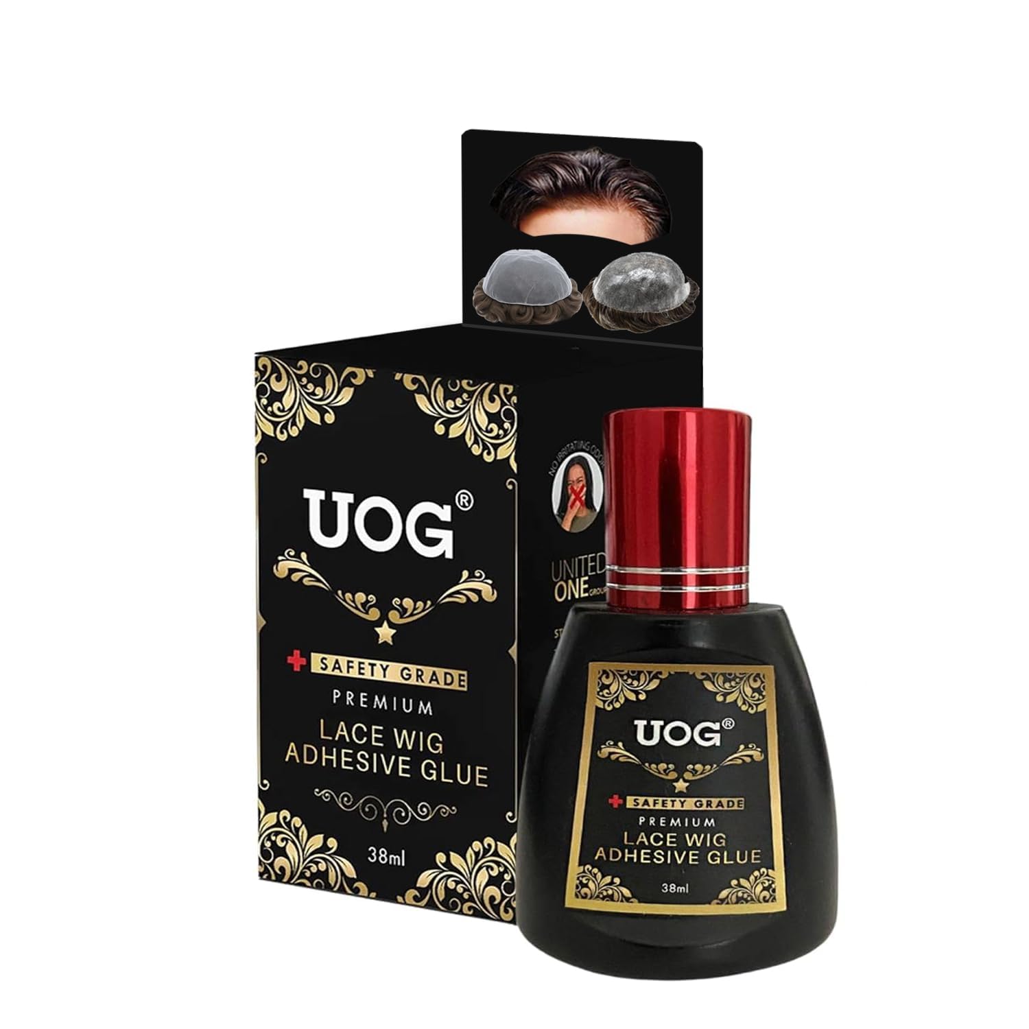 UOG (United One) Toupee Adhesive Glue–Strong Hold, Invisible Bond, Waterproof & Humidity-Resistant | Non-Toxic,Oil-Resistant Glue for Lace Wigs, Poly & PU Base Systems. No Irritation.-1.3oz