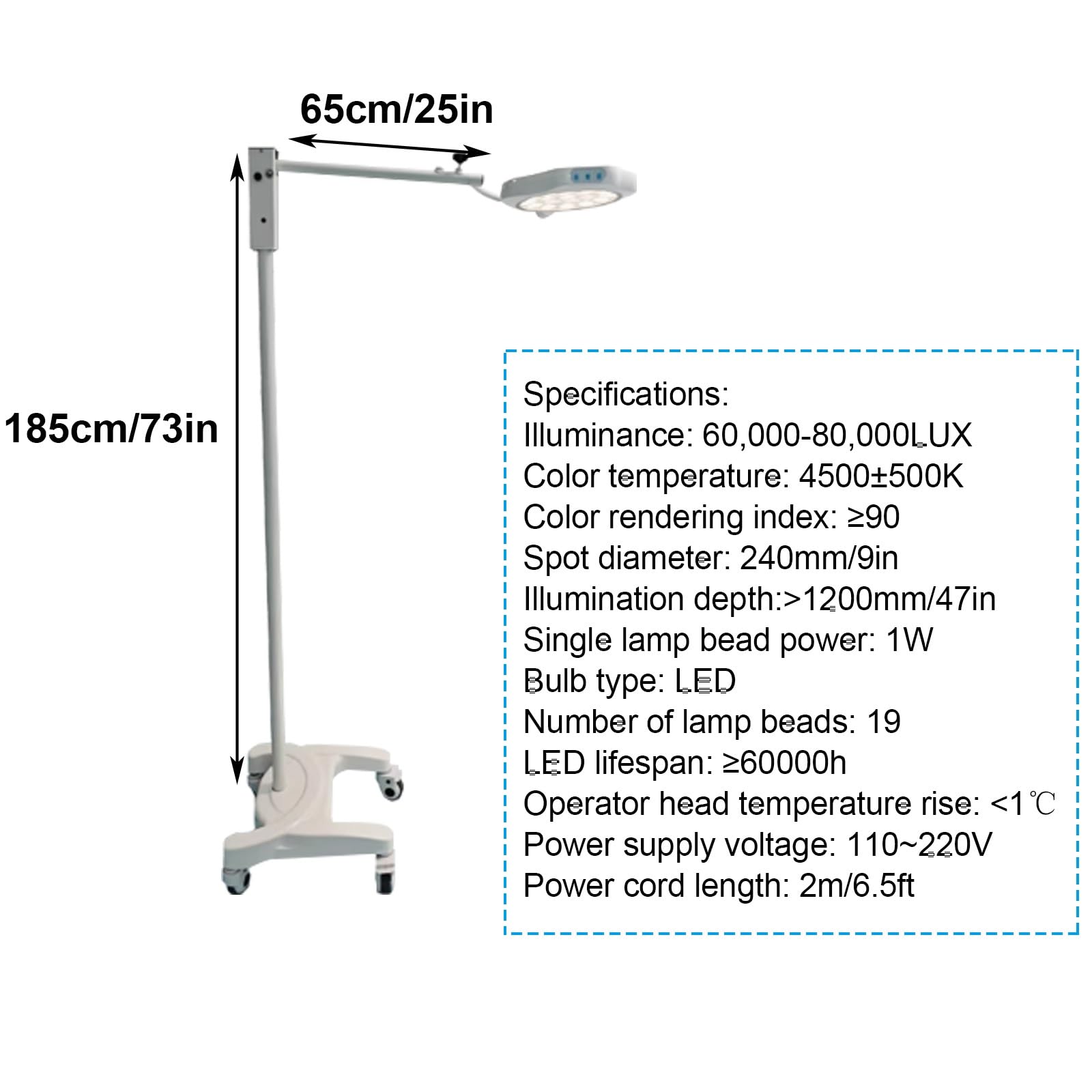 Lampa Obrotowa Podłogowa 360°, 19 Otworów, Stomatologiczna Lampa LED Do Badania Jamy Ustnej, Lampa Bezcieniowa LED Do Ginekologii, Ambulatoryjna, Stomatologiczna, Laryngologiczna, z Regulowanym Kątem