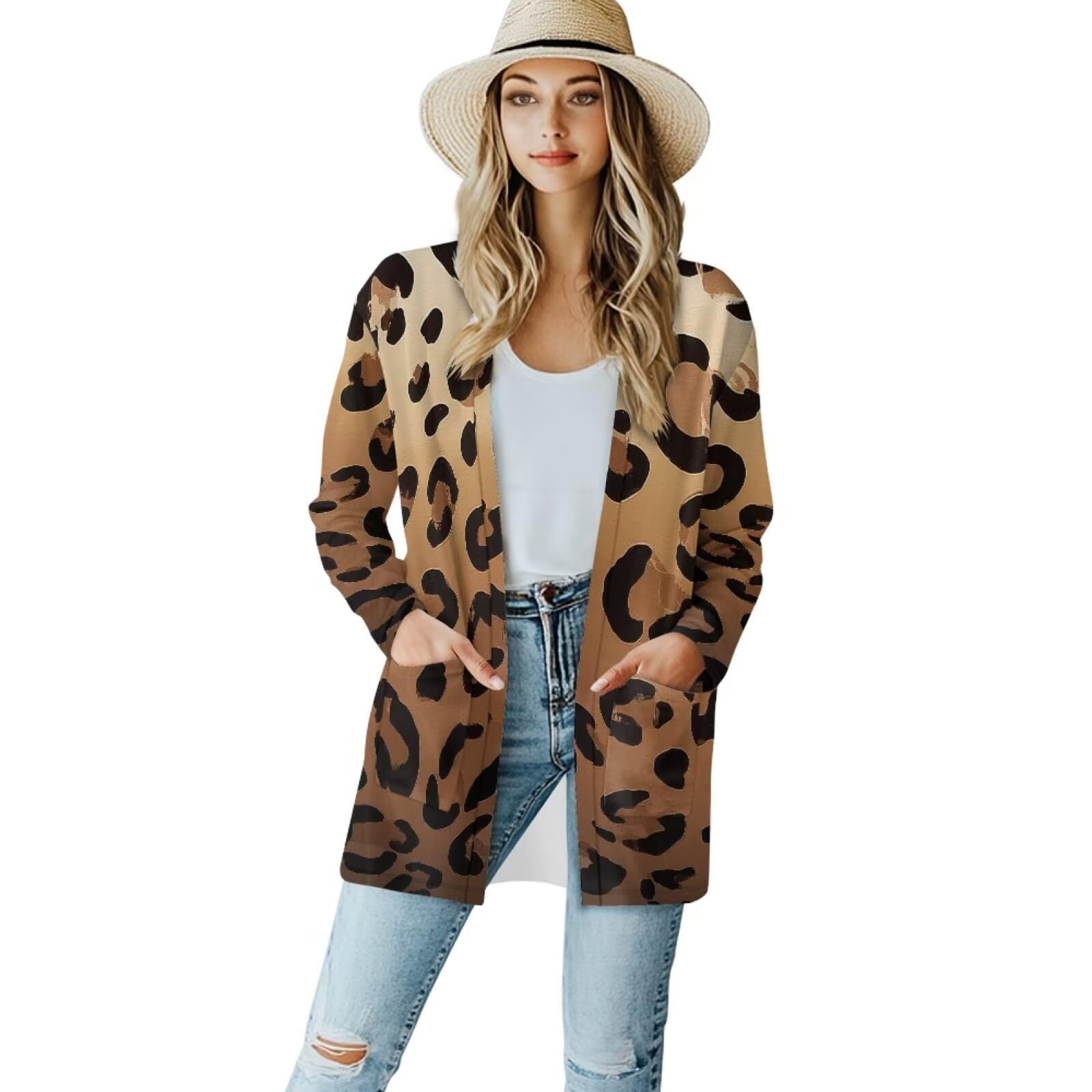 Women Stripes Print Cardigan Soft Fall Dusters with Pockets Cardigan Jackets Long Sleeves