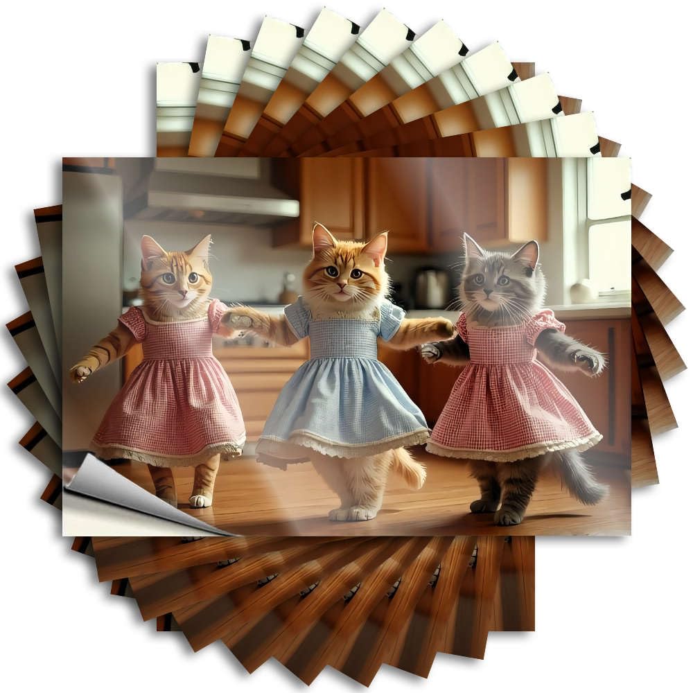 Man Cave Decor Tattoos Helmet | Three Cats in Dresses Standing in A Kitchen. Funny Inside Sticker Pack(12X18CM)