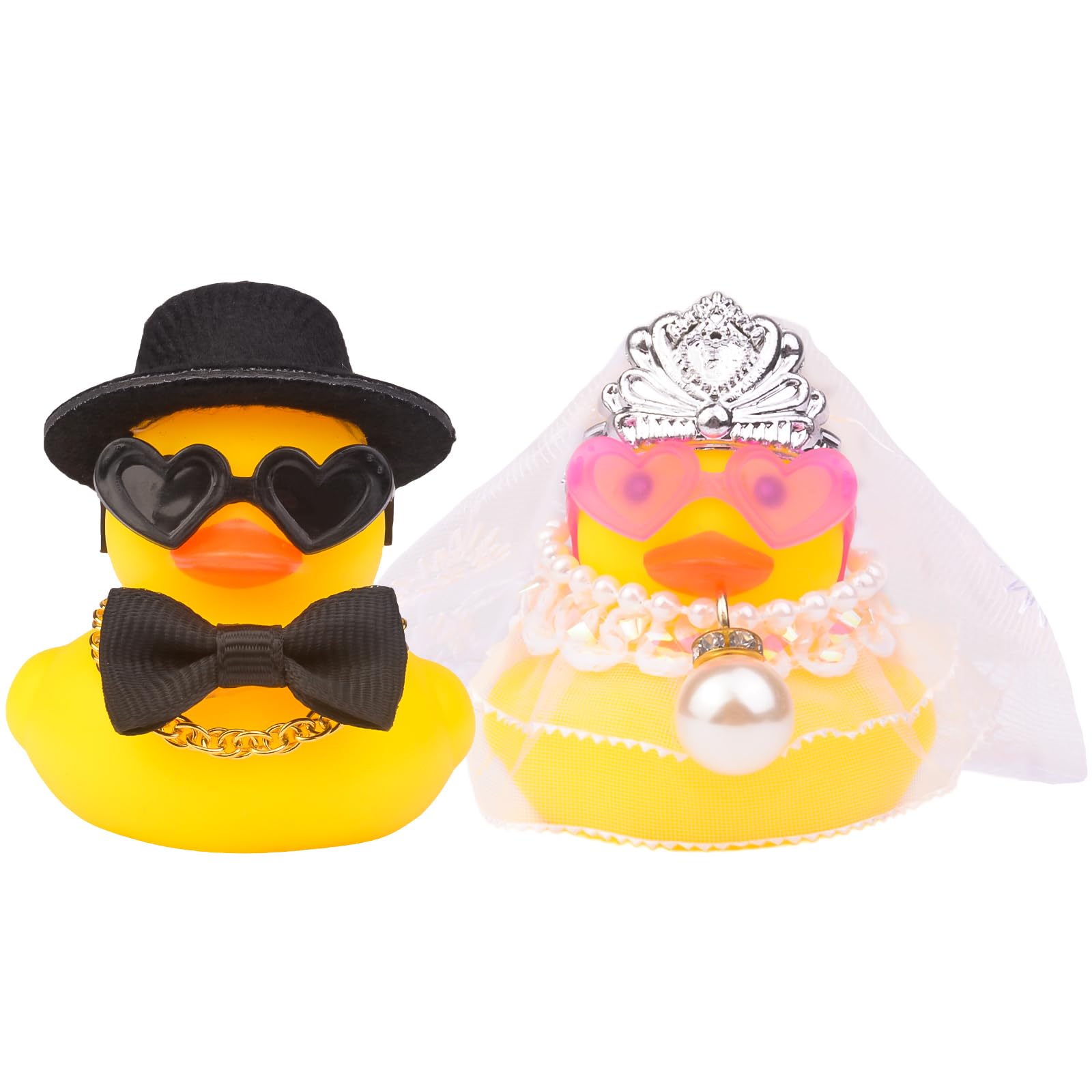 Mwmoeen 2 Stück Braut und Bräutigam Gummi Enten für Hochzeitsgünsten, Party-Gunsten, Hochzeitsdekoration, Hochzeit Segen Kuchen Jubiläumsgeschenk mit weißem Schleier