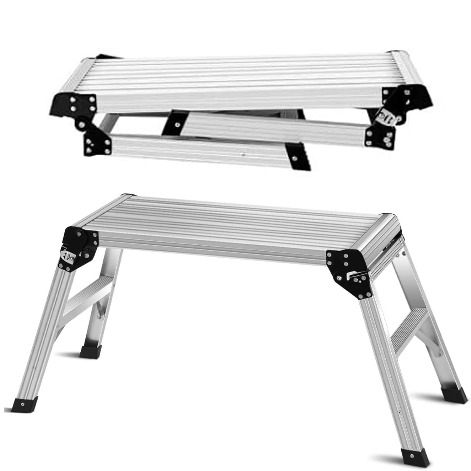 Tuffmate Silver Step Up Platform Ladder Aluminium Robust And Sturdy 2 Step Folding Hop Up Fold Bench Stool Work Platform Foldable Design En131 Certified Tuff Mate For Tough Jobs