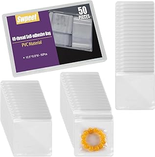 Swpeet 50Pcs 4.1"×4.2" Thick Clear PVC Jewelry Bags, Self Adhesive Portable Travel Jewelry Organizer, Plastic Jewelry Storage Bags, Transparent zipper bags, Anti Tarnish Lock Pouch for Rings Earrings