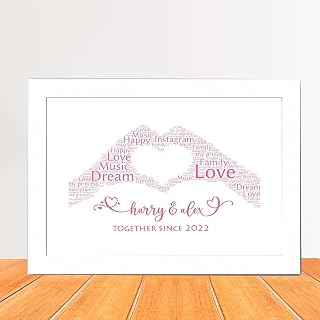 Word Art Print Personalised Couples Anniversary, Valentines day Custom Name Word Art Print Gift A5, A4, A3 Prints & Framed