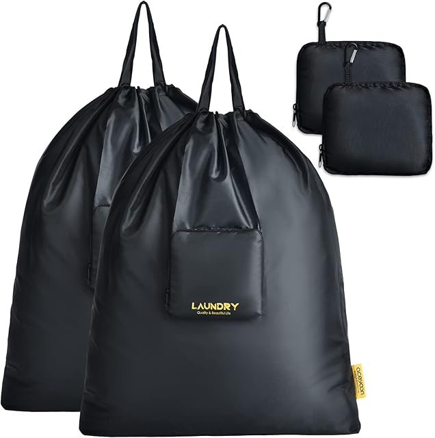 aceyoon Large Drawstring Bag 2 Pcs with Handle, Foldable Travel Laundry Bags 27×23 inch Tear Resistant Large Laundry Bag with Removable Hook Storage Bag for Dirty Clothes/Toy, Hamper/Basket Camp/Home