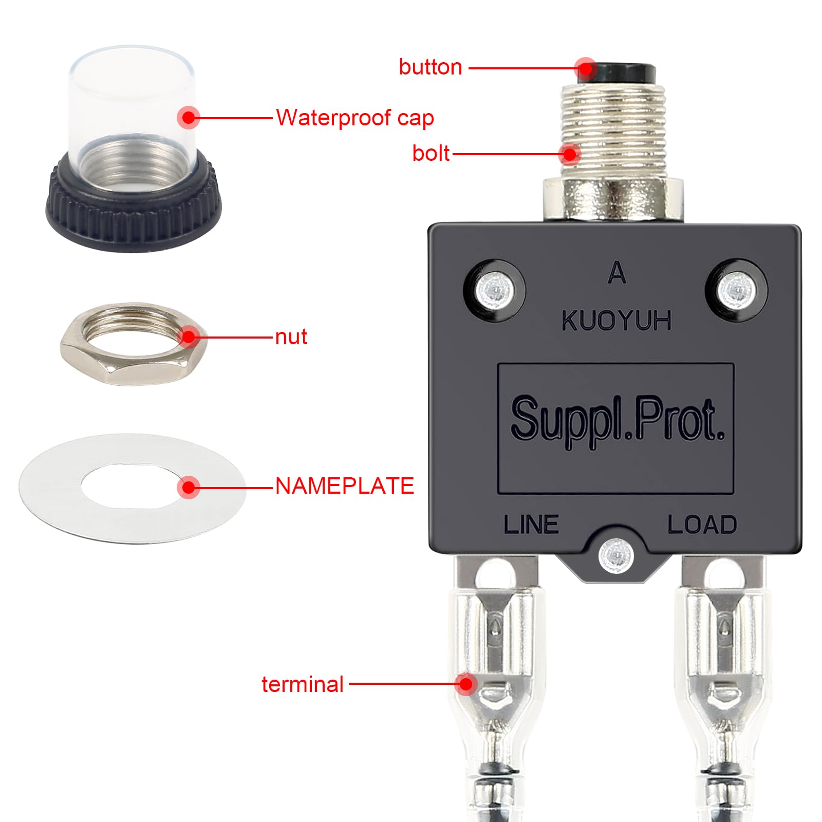 Push Button 3 Amp Circuit Breaker Automatic Trip, Fuse