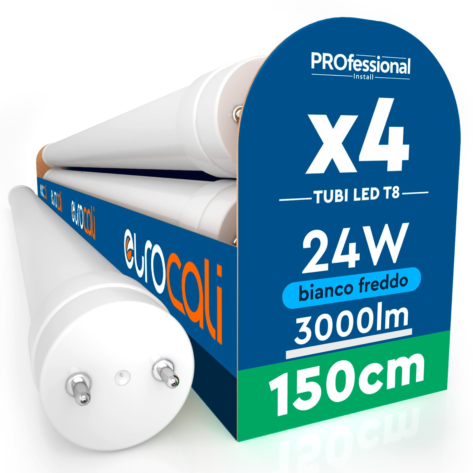 Eurocali 4 Tubi LED 24W 150cm T8 G13 SMD con Starter 3000 Lumen Garanzia 3 Anni - Luce Fredda 6500K - Alta Luminosità 125 lm/W - Sostituzione Neon per Negozio Garage Soffitto Materiale Nano Plastic