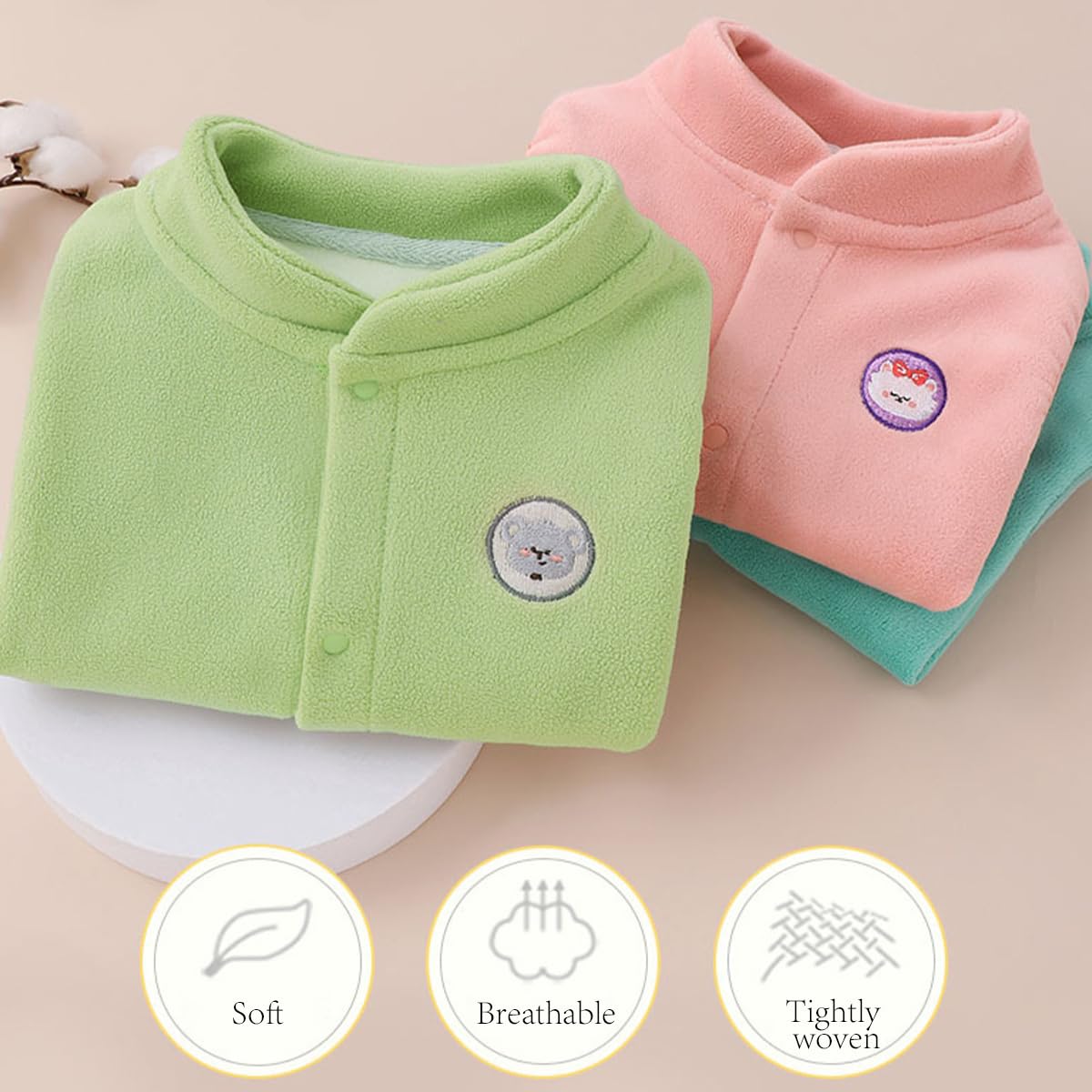 3 Pezzi Gilet Bambino in Pile Vello Polare, Capispalla Collo Alto Senza Maniche Bottoni a Pressione Autunno Inverno Caloroso con Motivo 6 Mesi-5 Anni
