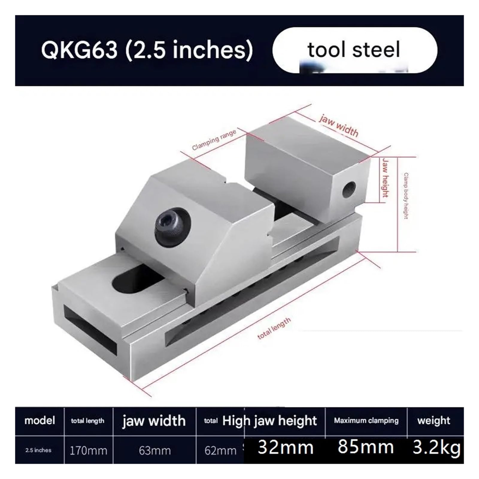 Imadło maszynowe do szybkiego mocowania tokarki Seria QKG ​​Wytrzymałe imadło do precyzyjnego mocowania(2.5in 0.005mm)