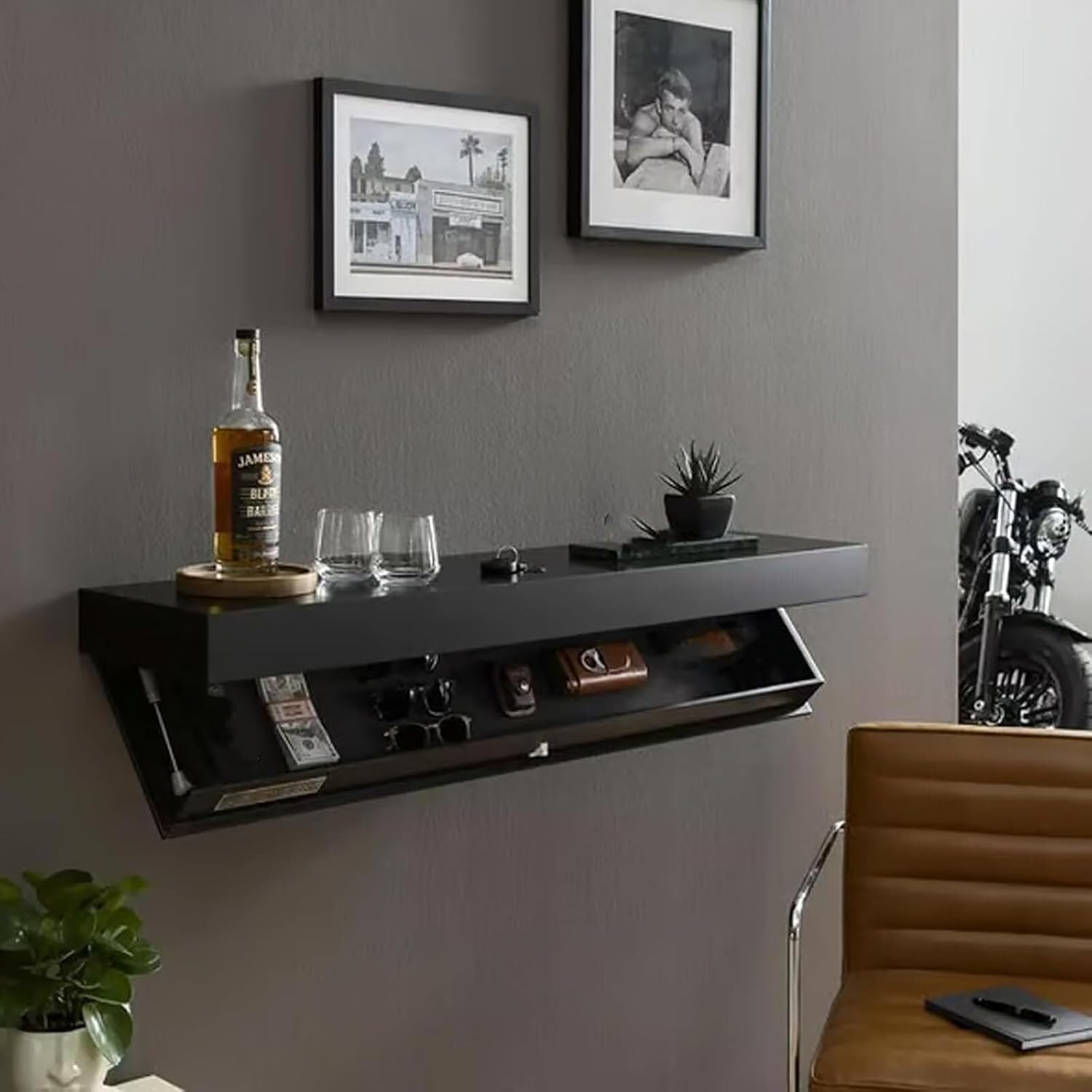 Mensola con Cassetto Segreto Mensola a Muro con Nascosto Mensola a Muro con Scomparto Segreto Scomparto Nascosto for Soggiorno o Ufficio mensola con (Wood)