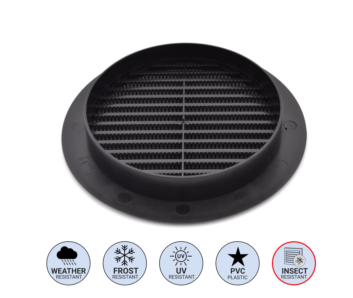 H&C VENT Black 150 mm / 5.9” Ventilation Grille │ Plastic Vent Cover with Insect Protection │ Extractor Air Vents Covers for Inside Outside│ Duct Pipe Grilles For External Internal Wall Door Window - Image 3
