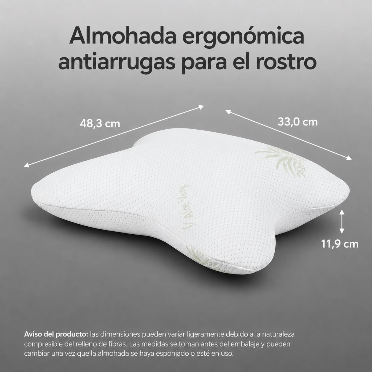BCS Home&Sleep Cojín Antiarrugas Para Mujeres Y Hombres, Almohada De Belleza Con Funda De Aloe Vera, 55 X 35 Cm, Blanco | Almohada antiedad para mujeres y hombres, para mujeres y hombres, almohada de belleza con funda de aloe vera