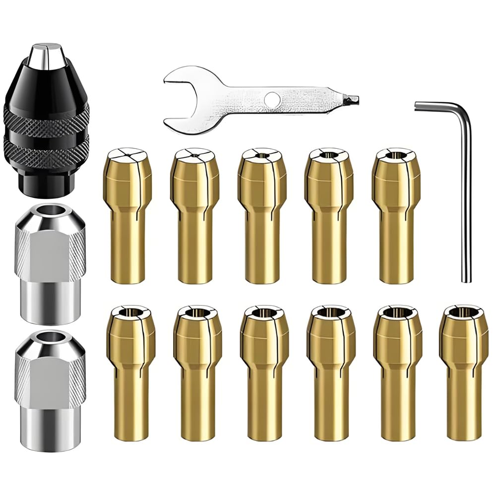 16Pcs Multi Chuck Set, 4485 Brass Collet Metal Nut, Drill Chuckk Collet Set