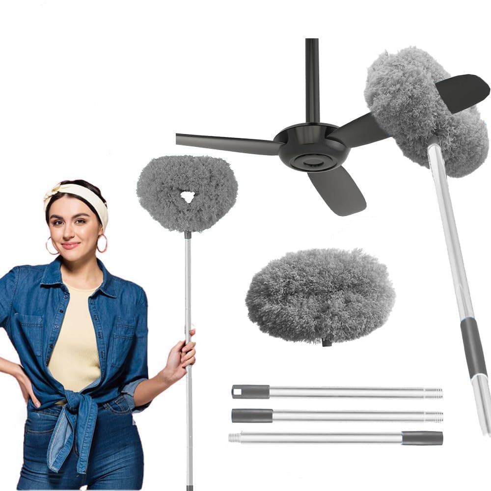 HR INTERNATIONAL Fan Cleaner Brush with Long Rod Microfiber Feather Duster Extension Pole Adjusts Washable Duster for Fans Ceiling, Window Blinds, Furniture-image-24