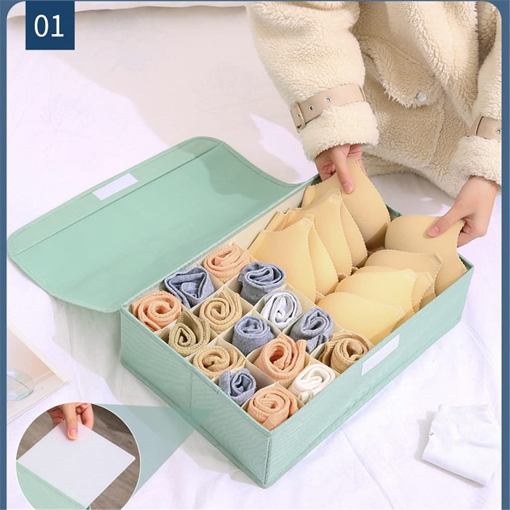 15 + 1 grilles sous-vêtements Chaussettes Organisateur de Stockage avec couvercles Pliable Placard tiroir diviseur boîte de Rangement (D 44 * 29 * 13cm)