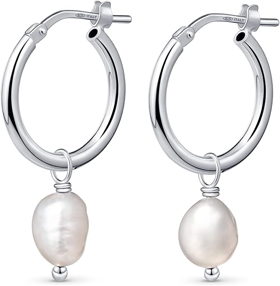 Amberta Women 925 Sterling Silver Freshwater Pearl Earrings