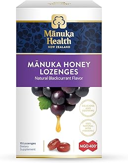 Manuka Health Lozenges Honey Blackcurrant Flavour, Vegan, Natural Ingredients, 15 Pack (Pack of 1)