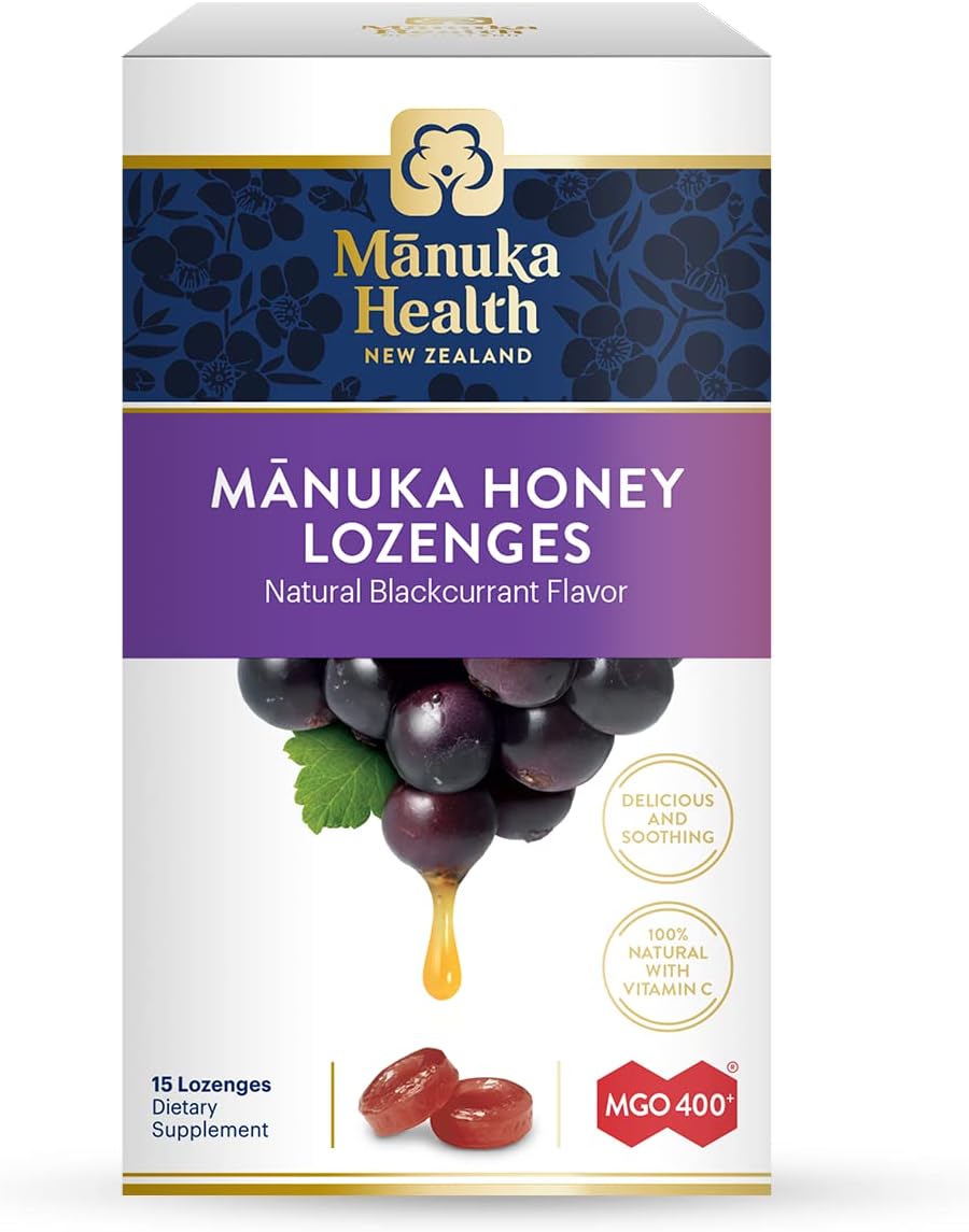 Manuka Health Lozenges Honey Blackcurrant Flavour, Vegan, Natural Ingredients, 15 Pack (Pack of 1)
