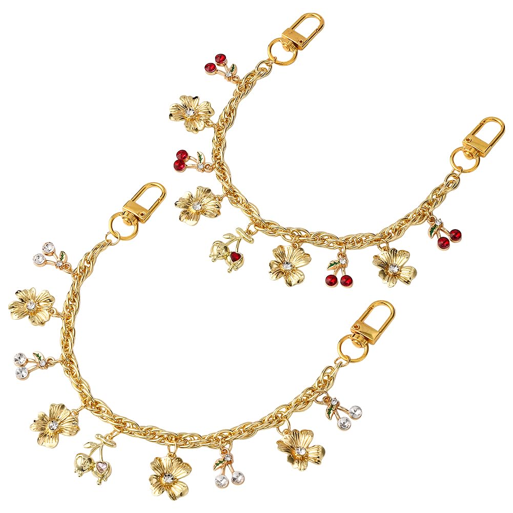 SUNNYCLUE 2Pcs 10 Inch Cherry Handbag Chain Gold Bag Chain Extender Metal Short Flower Cute Fruit Handle Shoulder Strap Replacement Extension for Purse Tote Crossbody DIY Supplies Wedding Party Women-image-19