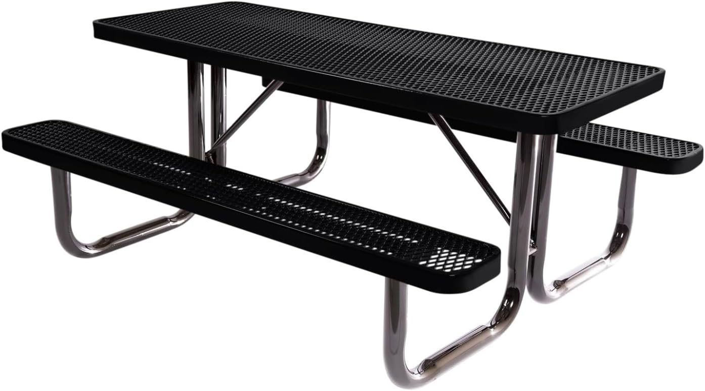 T6-BLK Heavy Duty Rectangular Portable Picnic Table, 6 Ft, Black, Made in America
