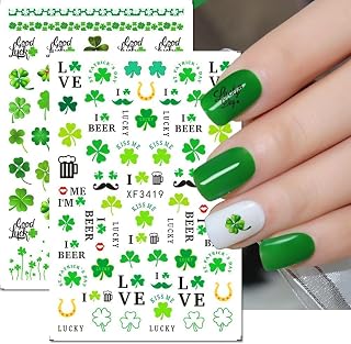 St. Patrick's Day Nail Art Stickers Decals Green Lucky Clover 3D Self-Adhesive Exquisite St. Patrick's Day Nail Decals Nail Art Supplies Women Nail Decorations 6 Sheets