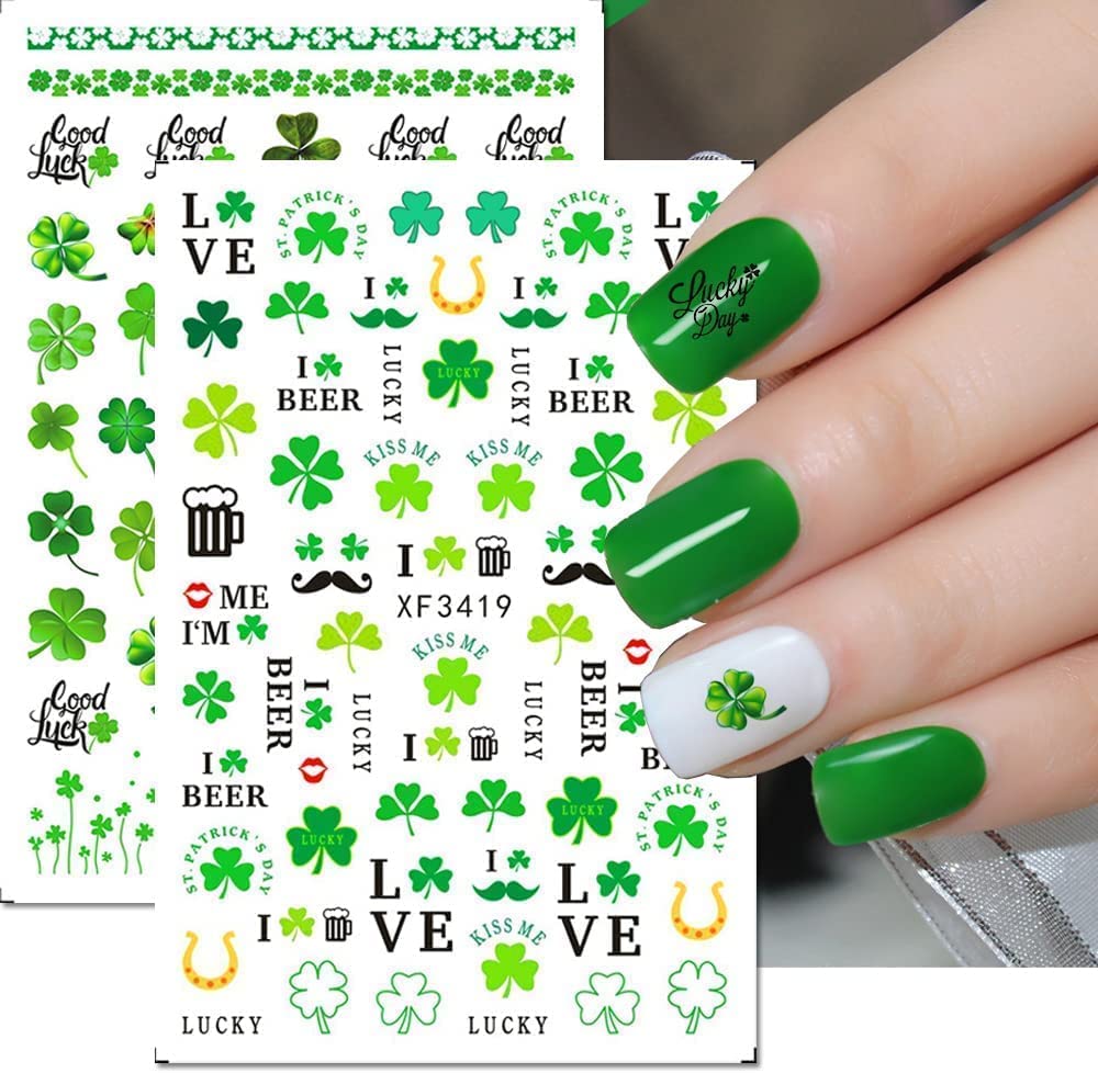 St. Patrick's Day Nail Art Stickers Decals Green Lucky Clover 3D Self-Adhesive Exquisite St. Patrick's Day Nail Decals Nail Art Supplies Women Nail