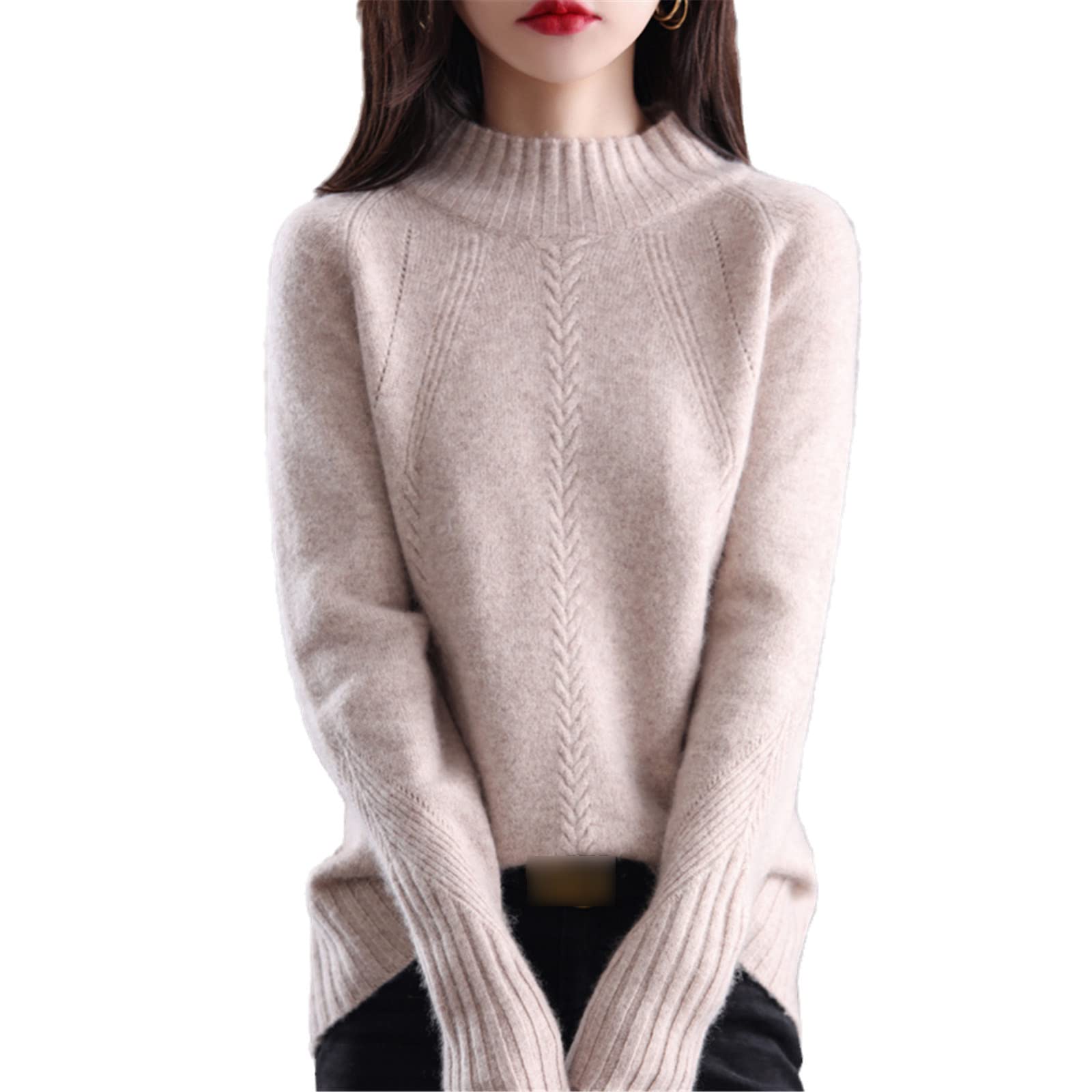 Kelsiop Otoño/Invierno Suéter De Cachemira Señoras Medio Cuello Alto Jersey 100% Lana Parte Superior De Fondo De Punto De Tamaño Grande