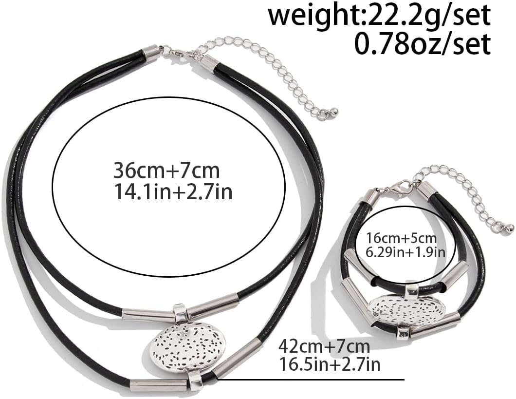 Nojess Gold Layered Black PU Leather Choker Jewelry Set for Women Western Choker Necklaces for Women Country Jewelry Boho Cowboy Necklaces Jewelry Set - Image 4